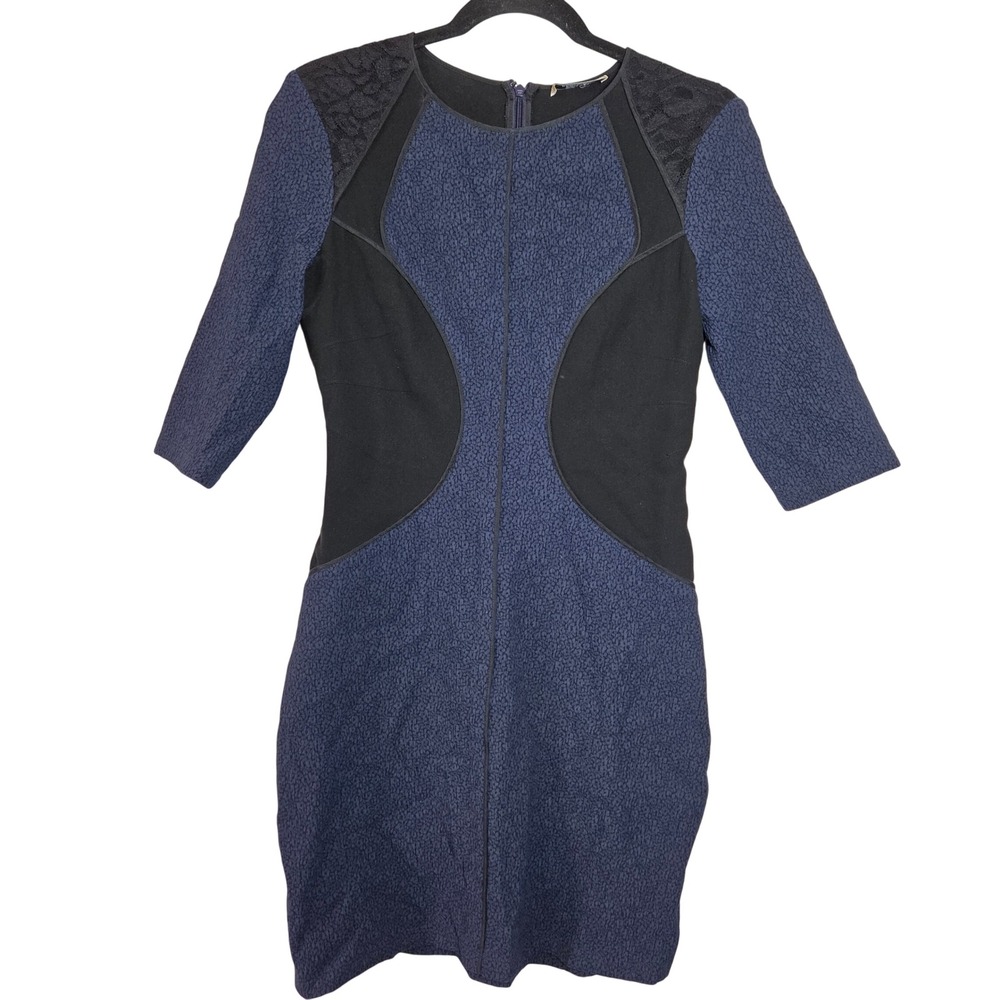 Nina Ricci Silk Sheath Dress Colorblock Panel 3/4 Sleeve 38